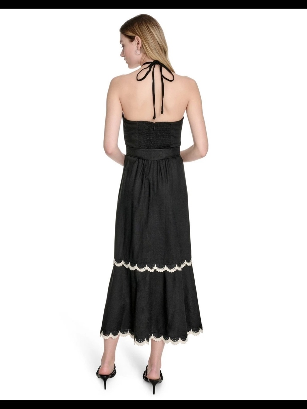 eliza j halter midi dress black shell scallop hem 2 linen blend AV-Boost